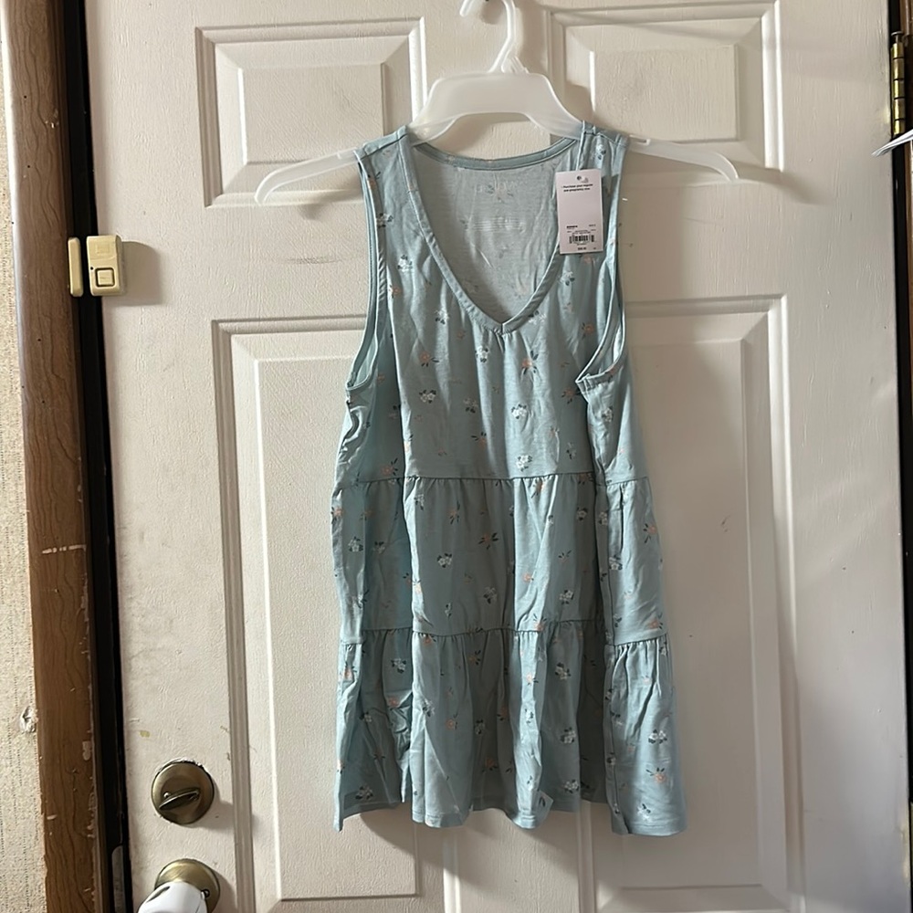 a:glow Sleeveless Tiered Babydoll Top: BLUE FLORAL: NWT: SIZE SMALL